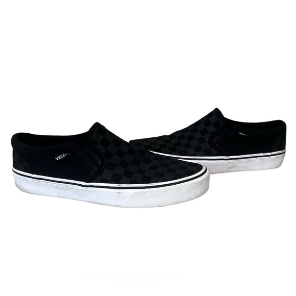 Vans Black Checkerboard Slip On Sneakers Size 7.5 - Picture 1 of 8